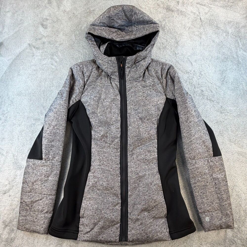 Champion Womens Hooded Softshell Jacket Gray Black Fleece Lined Medium